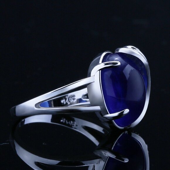 ✨ Dainty Angel Wings Oval Royal Blue Gemstone Silver Angel Wings Ring, VIP566 - Picture 4 of 6